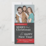 Chalkboard Merry Christmas Photo Christmas Card<br><div class="desc">This photo Christmas card features a dark grey chalkboard background with the wording: wishing you a MERRY Christmas & HAPPY New Year. A red banner at the bottom features customisable text for your to personalise it with your family names.</div>