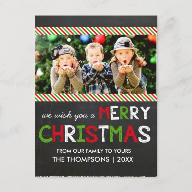 Chalkboard Merry Christmas Photo Greeting Card (Front)