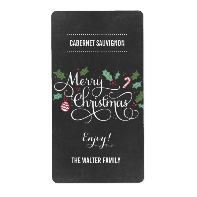 Chalkboard Merry Christmas Wine Bottle Labels (Front)