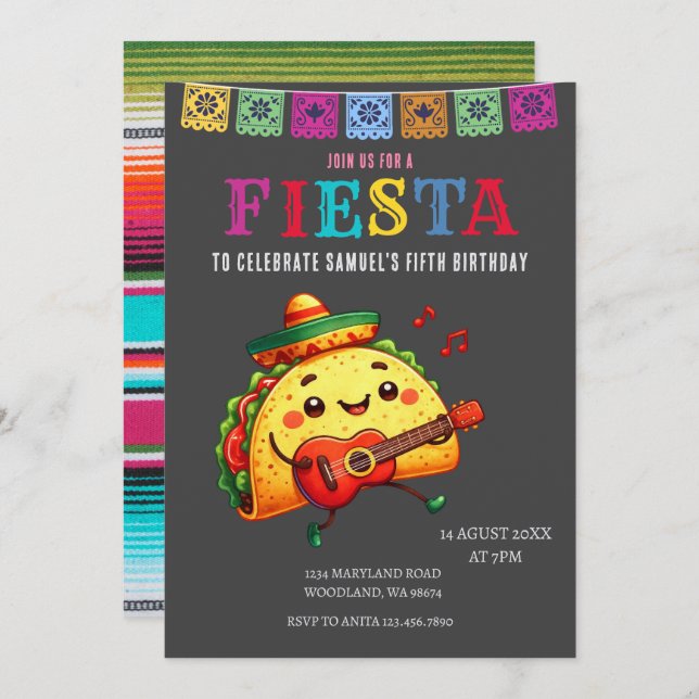 Chalkboard Mexican Fiesta Birthday Party  Invitation (Front/Back)
