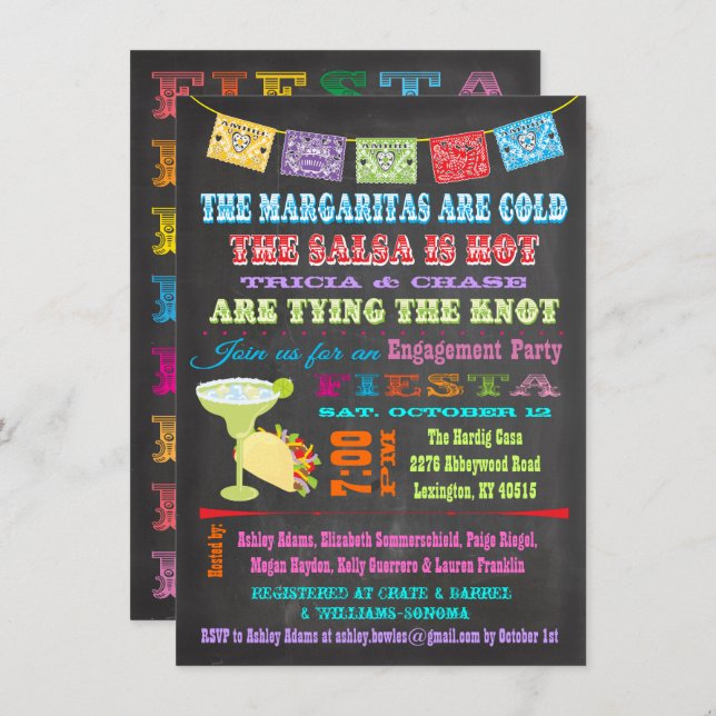 Chalkboard Mexican Fiesta Engagement Party Invitation (Front/Back)