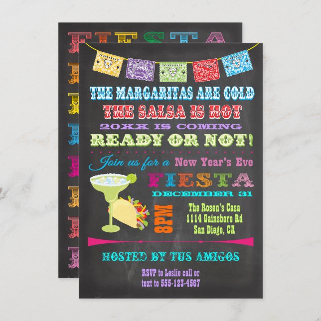 Chalkboard Mexican Fiesta New Year's Eve Party Invitation (Front/Back)