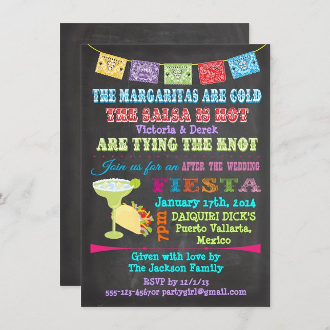 Chalkboard Mexican Fiesta Post Wedding Invitation (Front/Back)