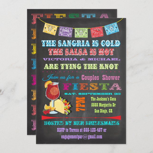 Chalkboard Mexican Fiesta Sangria Couples Shower Invitation (Front/Back)