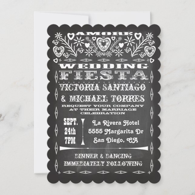 Chalkboard Mexican Wedding Papel Picado Invitation (Front)