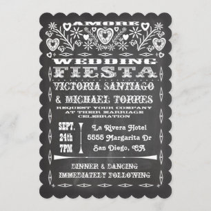 Chalkboard Mexican Wedding Papel Picado Invitation
