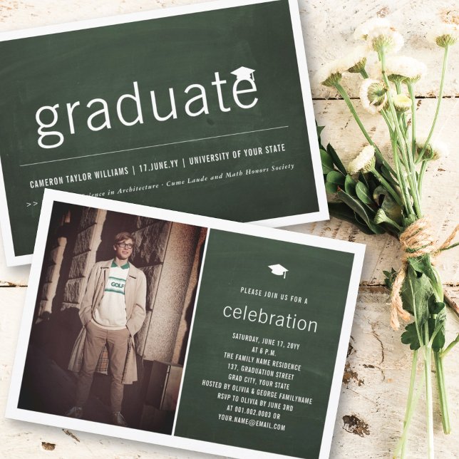 Chalkboard Minimal Graduate Photo Graduation Party Invitation (Creator Uploaded)