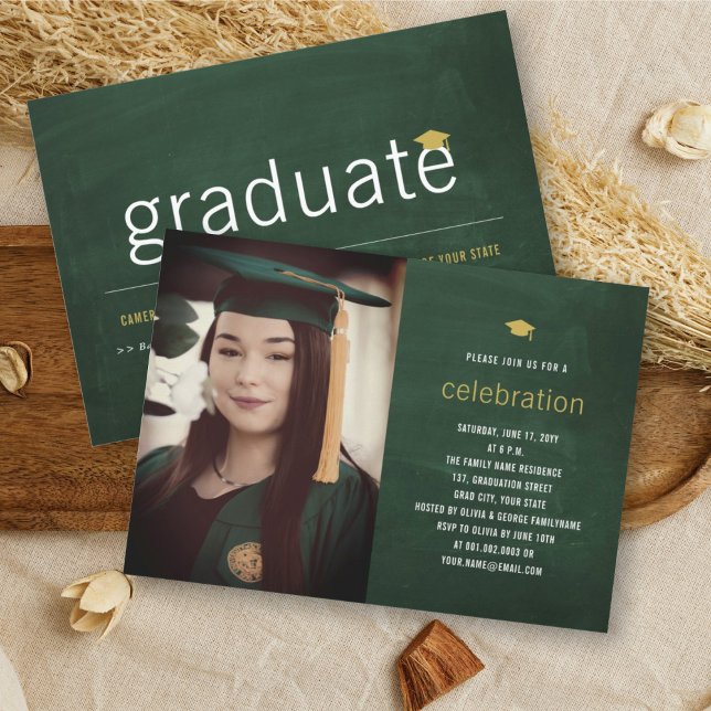 Chalkboard Minimal Graduate Photo Graduation Party Invitation (Creator Uploaded)