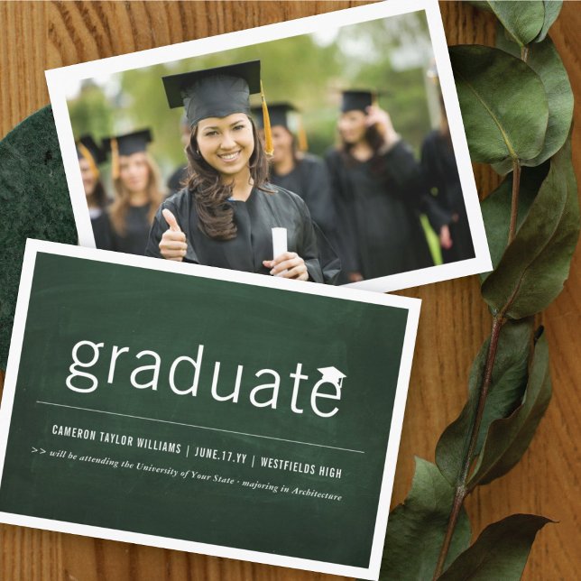 Chalkboard Minimalist Graduate Photo Graduation Announcement (Creator Uploaded)