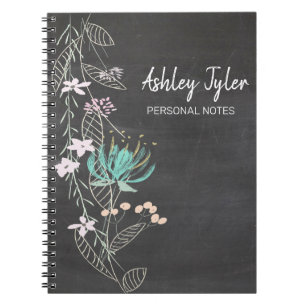 chalkboard mint floral girly cute personalised notebook