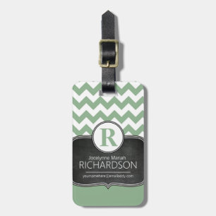 Chalkboard Mint Green Chevron Monogram Luggage Tag