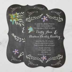 Chalkboard Mint Lilac Aqua Floral Garland Wedding Invitation