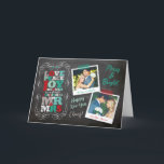 Chalkboard Mistletoe Vintage First Christmas Photo Holiday Card<br><div class="desc">Vintage Black Chalkboard Mistletoes, Love Peace Joy Kisses Our First Christmas As Mr. And Mrs., Red And Green, Bold And Colorful Modern Block Letters Typography, 2 Multi Photo Collage Holiday Wedding Announcement Card Designed by fat*fa*tin. Easy to customize with your own text, photo or image. For custom requests, please contact...</div>