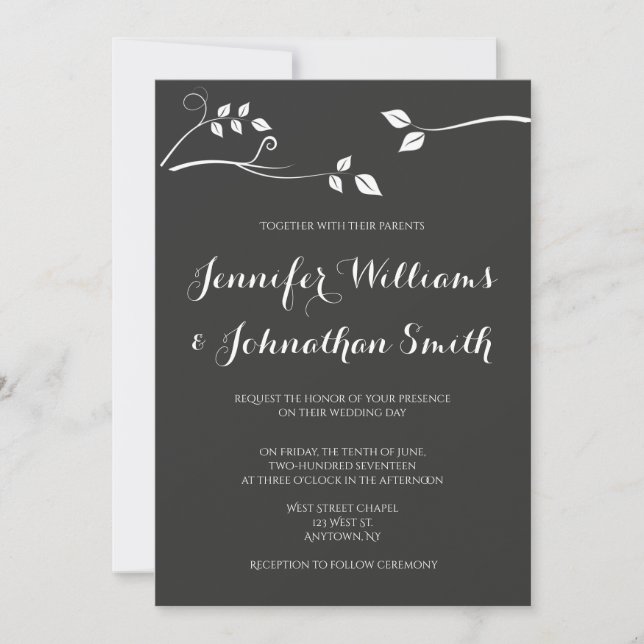 Chalkboard modern branch wedding invitations (Front)