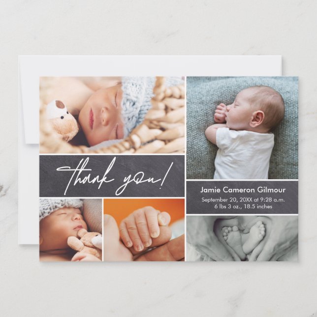 Chalkboard Modern Custom Photo Hand-lettered Thank You Card (Front)