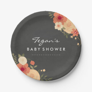 Chalkboard Modern Floral Baby Shower Paper Plates