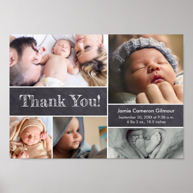 Chalkboard Modern Photos Baby Shower Thank you Poster (Front)