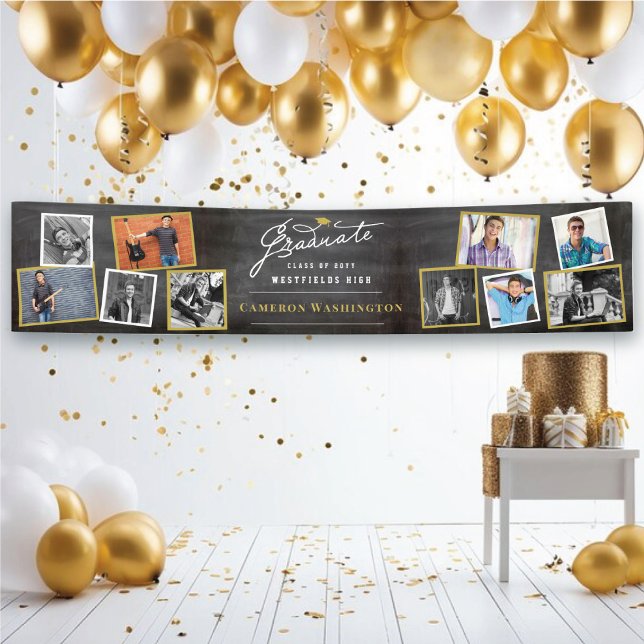 Chalkboard Modern Script 10 Photo Graduation Party Banner (Chalkboard Stylish Graduate Script 10 Photo Graduation Party Banner @ www.zazzle.com/color_therapy)
