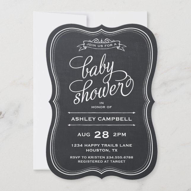 Chalkboard Modern Typography Baby Shower Invitation (Front)