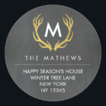 Chalkboard Monogram Antlers Return Address Label<br><div class="desc">Rustic chalkboard monogram antlers return address labels with gold faux foil effect. Easily add your custom initial,  name and address.</div>