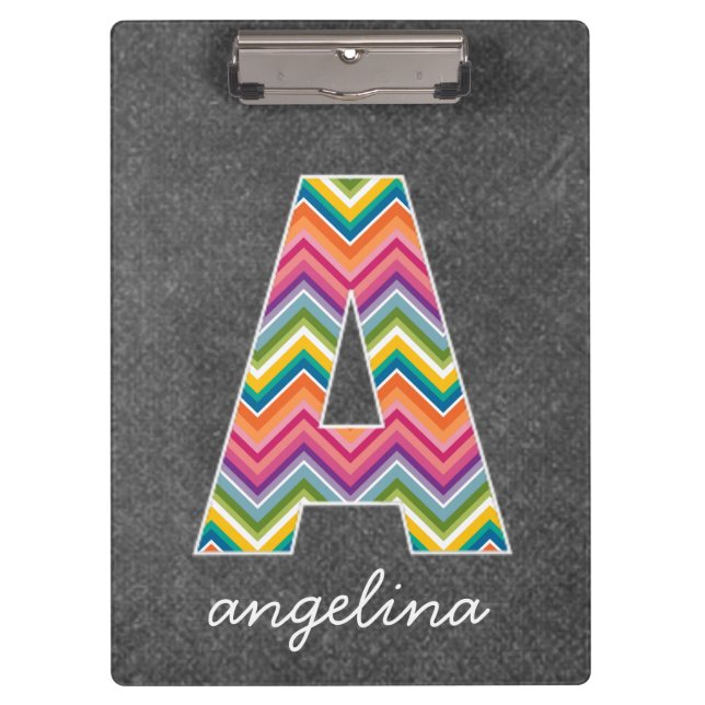 Chalkboard Monogram Letter A with Bright Chevrons Clipboard (Front)