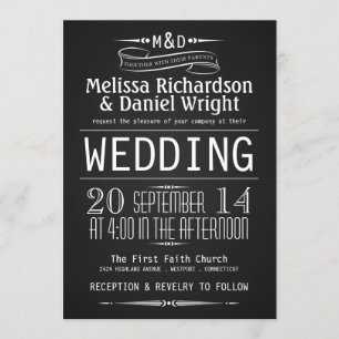 Chalkboard Monogram Typography Wedding Invitations