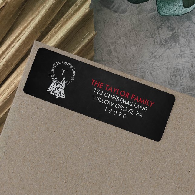 Chalkboard Monogram Wreath Christmas Return Address Label (Creator Uploaded)