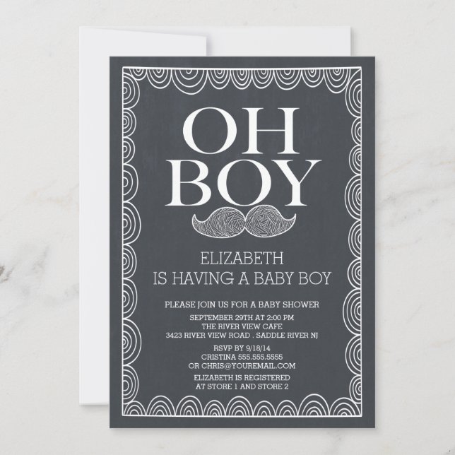 Chalkboard Moustache Baby Shower Invitatation Invitation (Front)