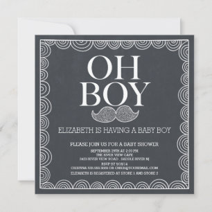 Chalkboard Moustache Baby Shower Invitatation Invitation