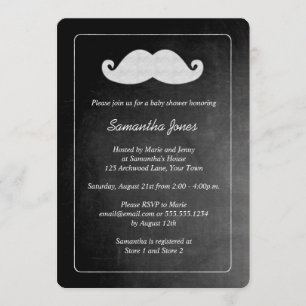 Chalkboard Moustache Boy Baby Shower Invitation