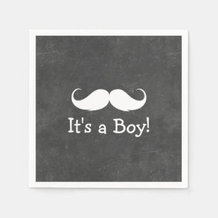 Chalkboard Moustache It's a Boy Baby Shower Napkin