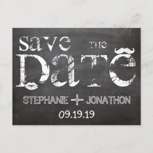 Chalkboard Moustache Lips Vintage Save the Date Announcement Postcard