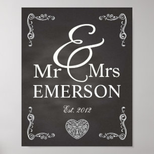 Chalkboard - Mr & Mrs custom name Poster
