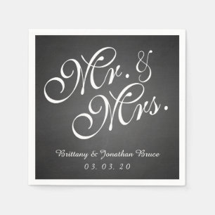 Chalkboard Mr. Mrs. Rustic Wedding Paper Napkins
