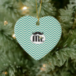 Chalkboard Mr. Yellow and Green Zigzag Chevron Ceramic Ornament<br><div class="desc">Chalkboard Mr Yellow and Turquoise Wedding</div>