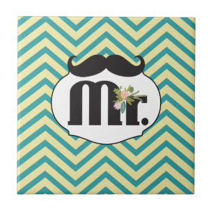 Chalkboard Mr. Yellow and Green Zigzag Chevron Ceramic Tile