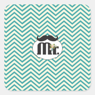Chalkboard Mr. Yellow and Green Zigzag Chevron Square Sticker