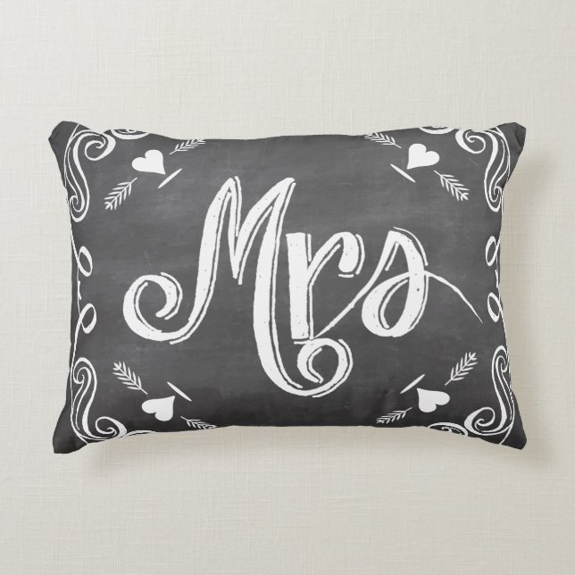 Chalkboard Mrs Sweetheart 2nd Wedding Anniversary Decorative Cushion (Front)