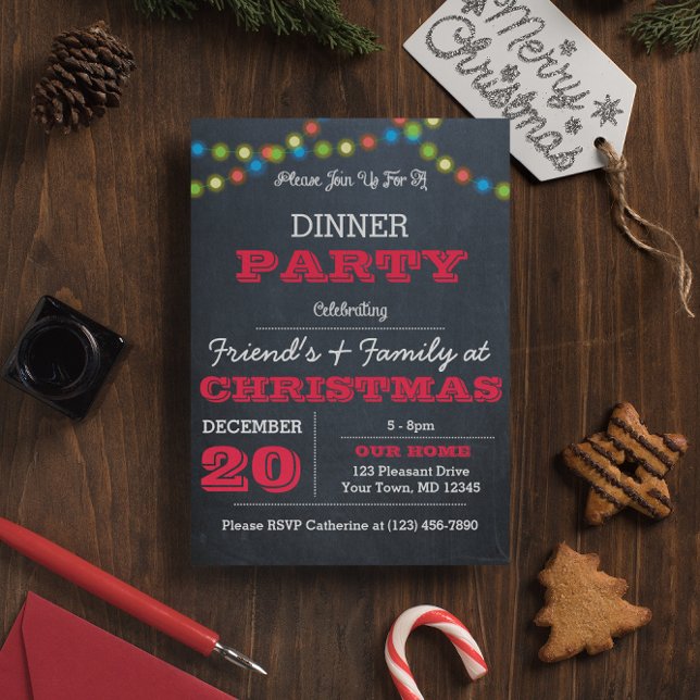 Chalkboard Multi Lights Red Holiday Invitation (Creator Uploaded)