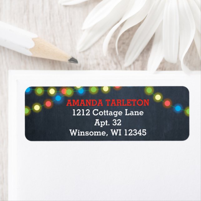 Chalkboard Multi Lights Red Personalised Return Address Label (Insitu)
