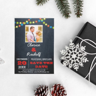 Chalkboard Multi Lights Red Wedding Save the Date Announcement Postcard