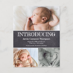Chalkboard Multi photo collage Baby Birth Announcement Postcard