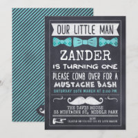 Chalkboard Mustache 1st Birthday Invitation
