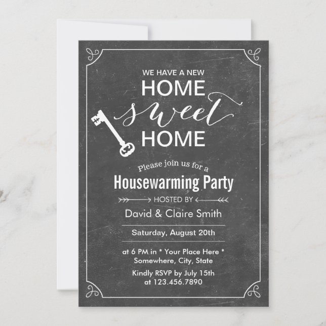 Chalkboard New Home Sweet Home Housewarming Party Invitation (Front)
