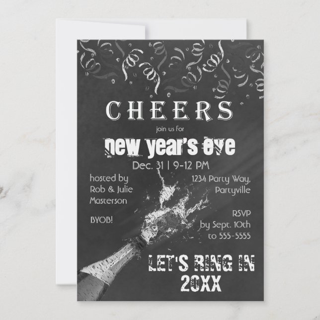 Chalkboard New Year's Eve Champange Invitation (Front)
