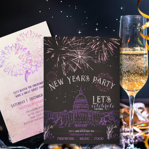 Chalkboard New Year's Party Invitation   Purple