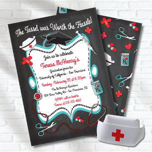 Chalkboard Nurse Medical Graduation Invitation