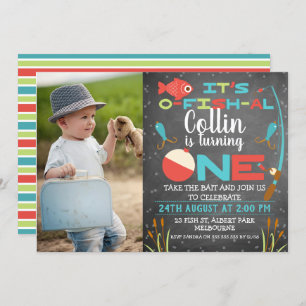Chalkboard O-fish-ally One Birthday Invitation