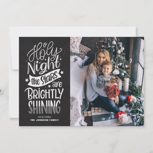 Chalkboard O Holy Night Lyrics Christmas Photo Holiday Card (Front)