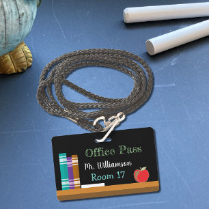 Chalkboard office plastic badge hall pass ID badge
